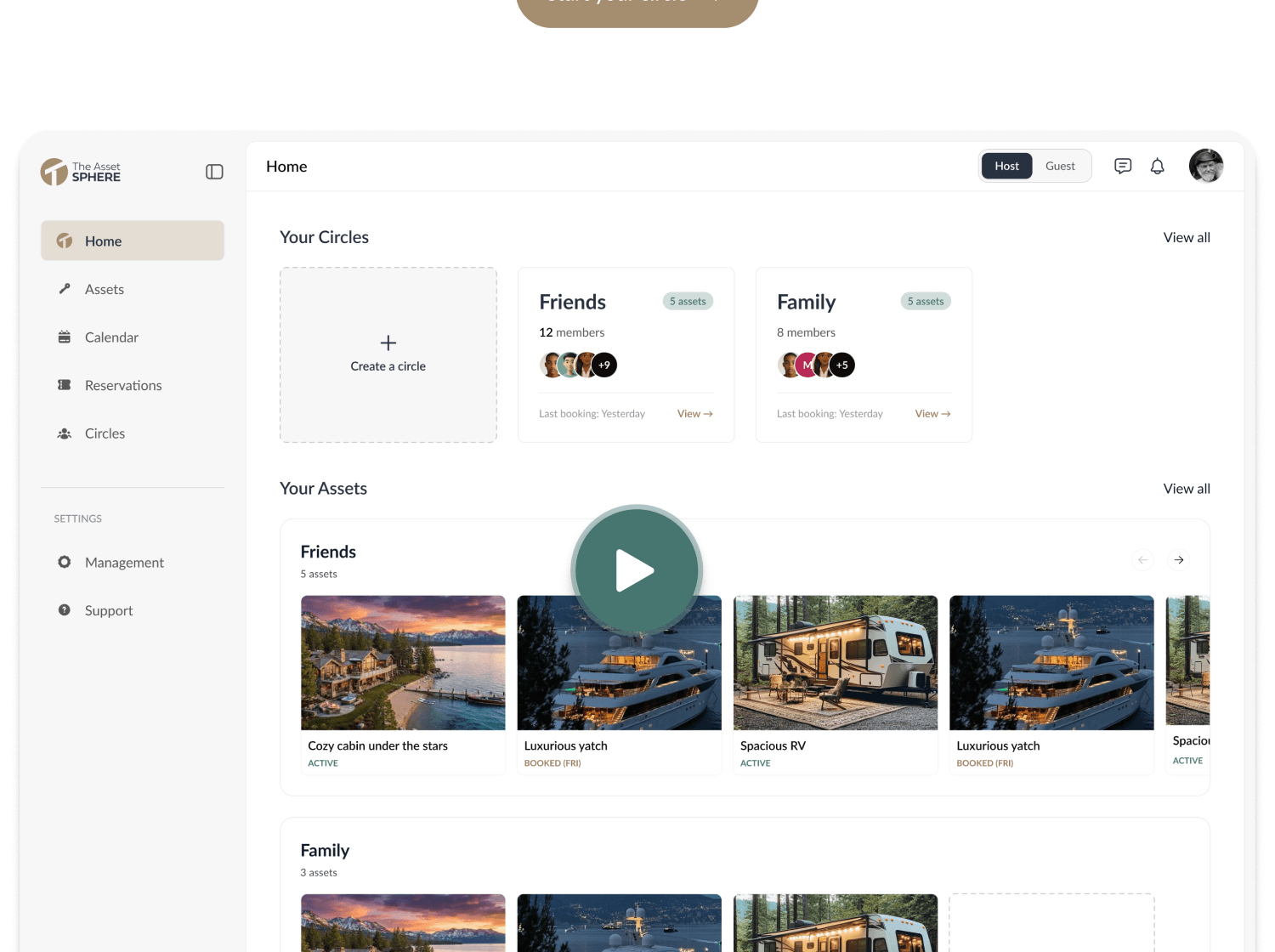The Asset Sphere private circles dashboard